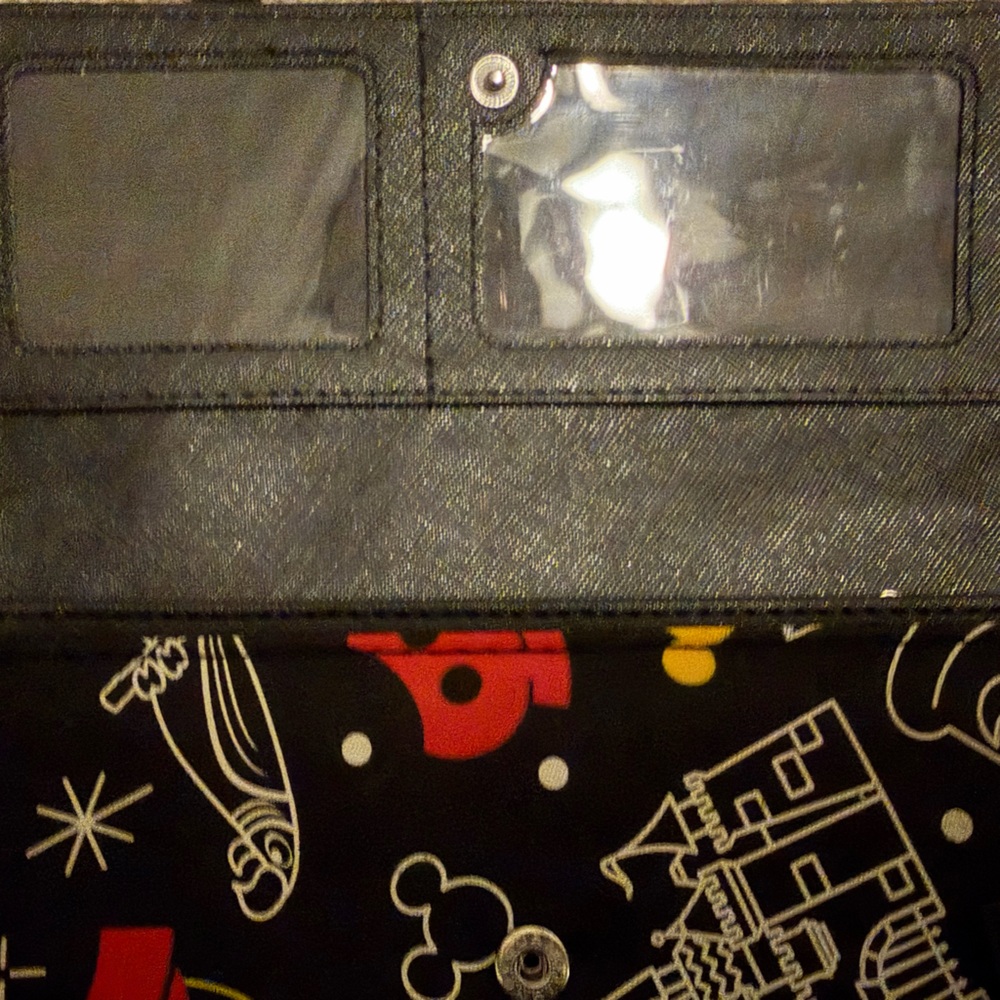 Disney Parks Icons trifold wallet bag black white red and park attractions - Picture 3 of 6